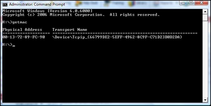 screenshot of command prompt with different MAC addresses
