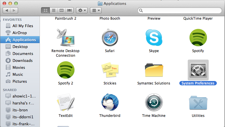 screen shot of applications folder