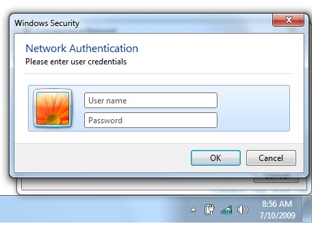 Entering LSU credentials in the Network Authentication window
