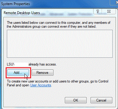 Add Remote Desktop User button.