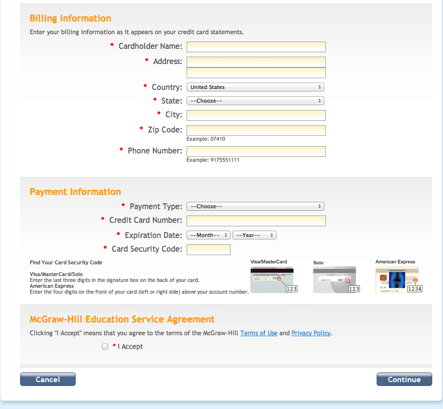 billing and payment information form