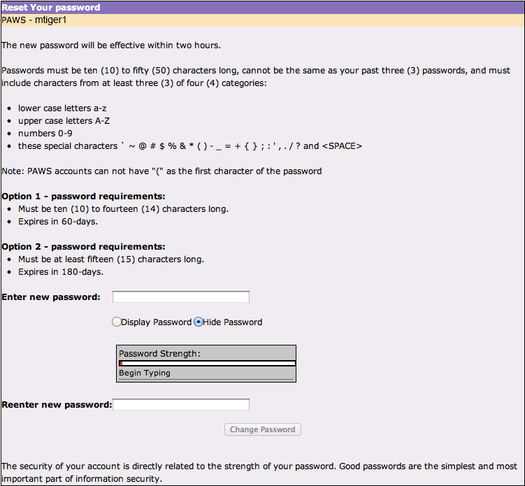 Reset Your Password page