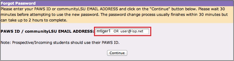 Forgot Password page