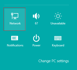 Network button in the settings options