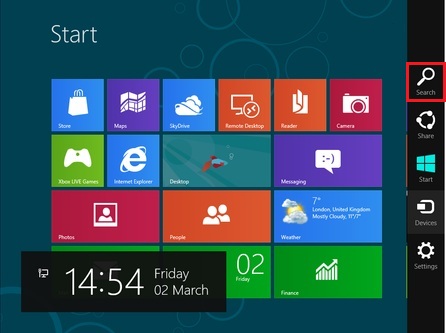 Search button in start menu