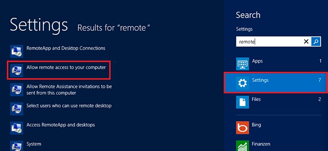 Remote search with the settings available