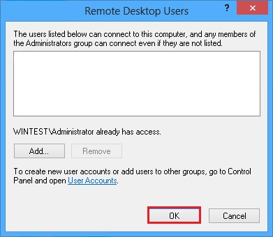 Remote desktop users window