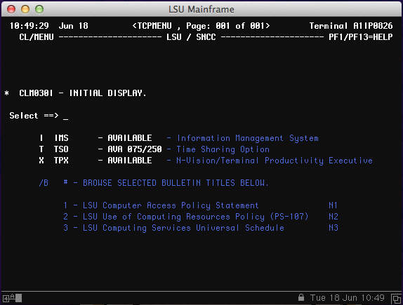 Mainframe screen