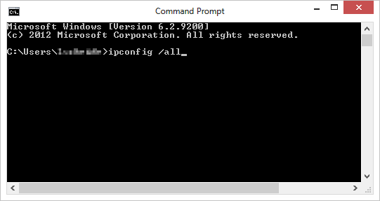 cmd window with "ipconfig / all" typed in in the middle of the screen