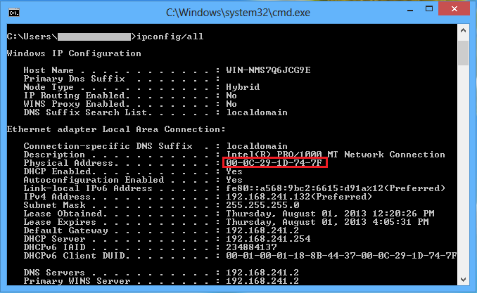 windows command-line for mac address