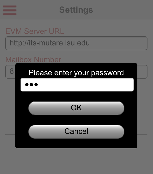 EVM Server Password