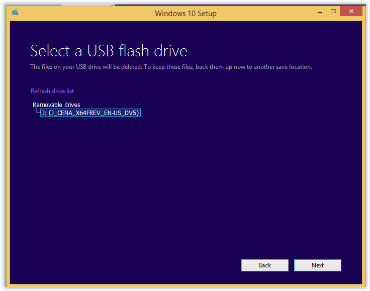 USB flash drive selected.