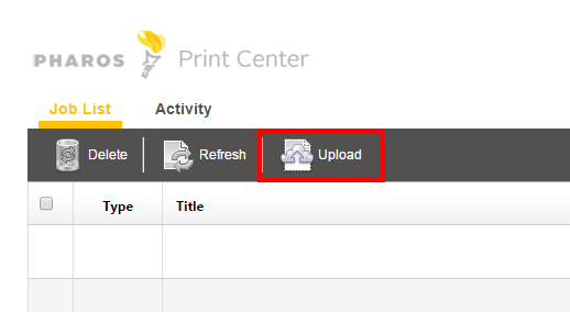 Upload button on the Job List tab