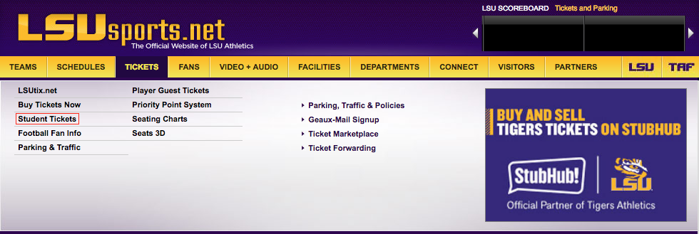 LSU Tickets Tab