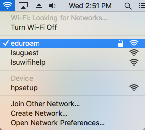 Mac network list with eduroam connected
