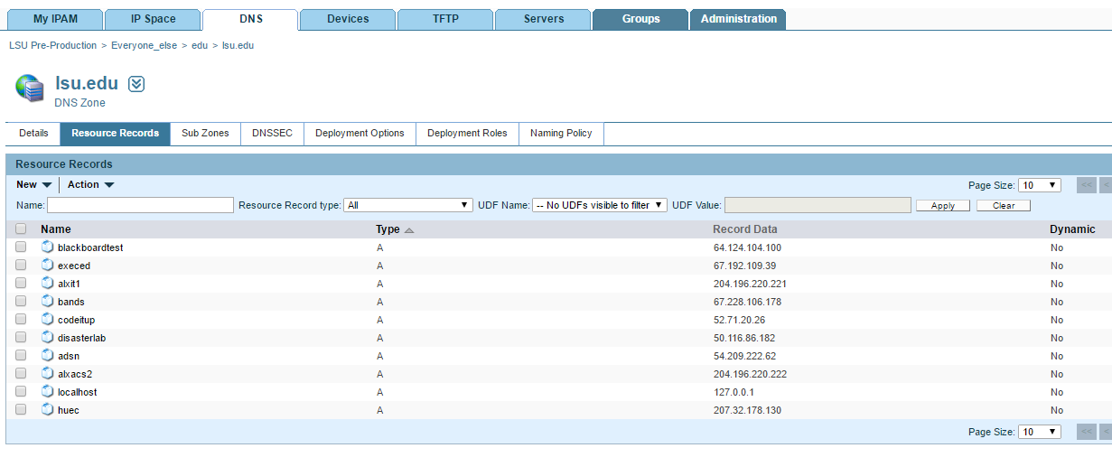 lsu.edu zone under the subzones tab