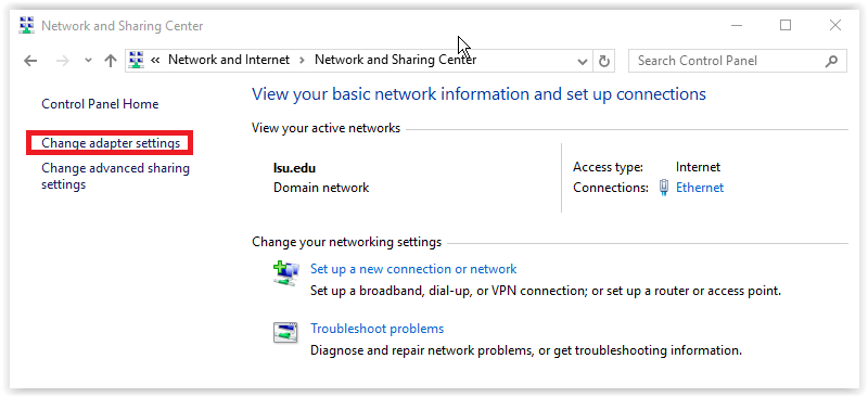  the change adapter settings link