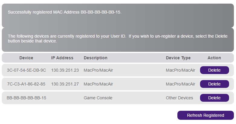 completed device registration on the LSU Network 