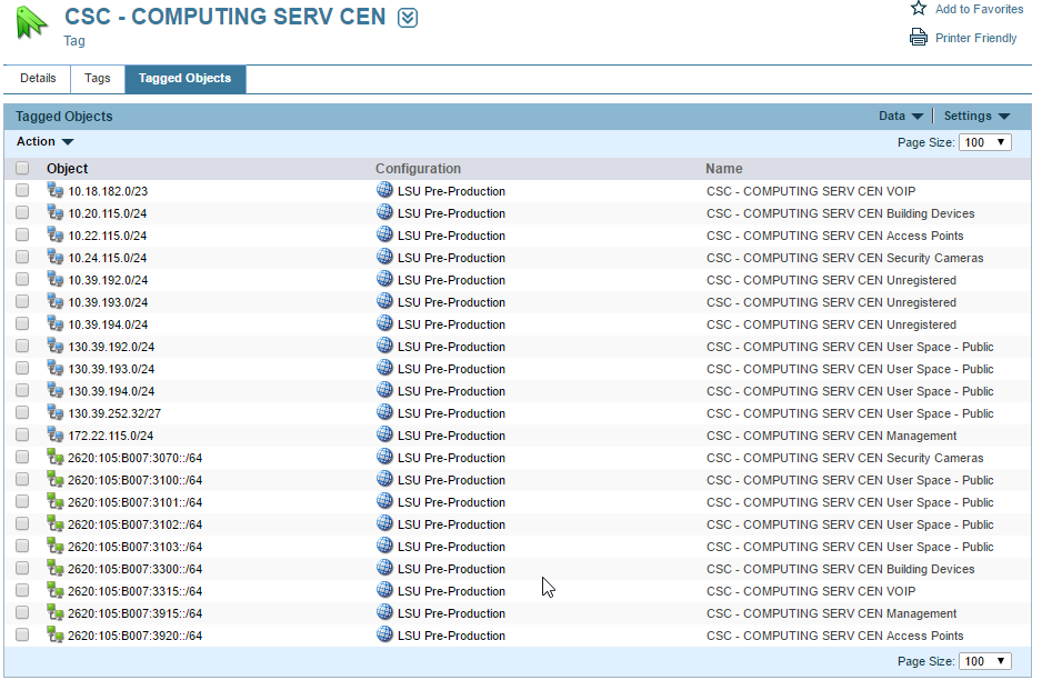 List of all subnets accessible  under the Tagged Objects section