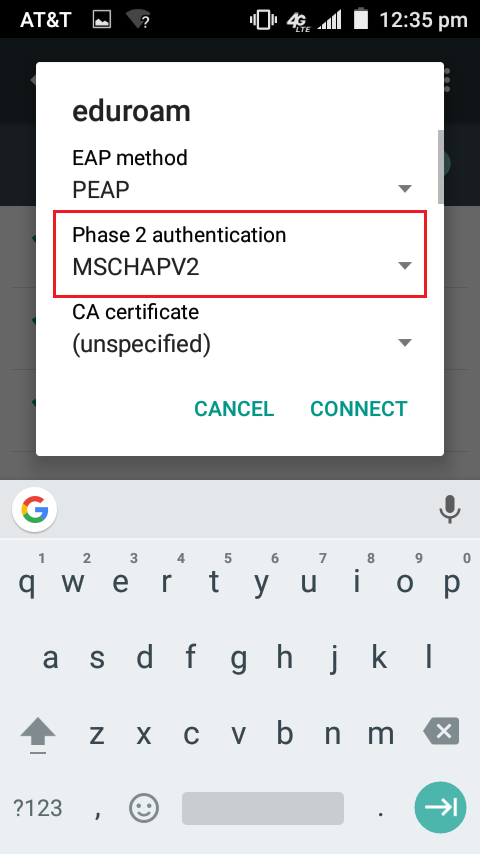 Selecting MSCHAPV2 in wifi settings
