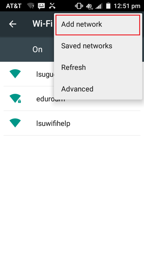 Add Wifi Network option in android wifi settings
