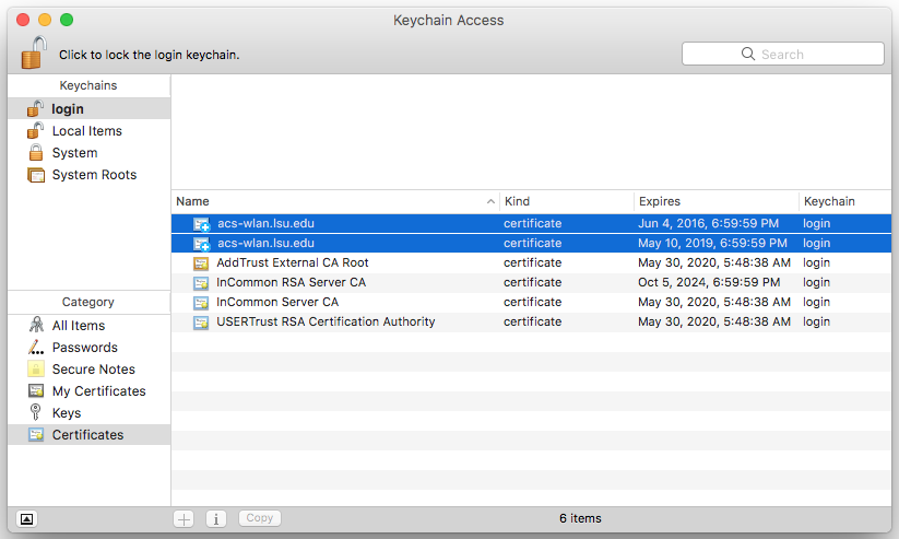 Keychain Access Wi-Fi Certificates