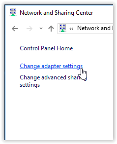 change adapter settings button in the control panel