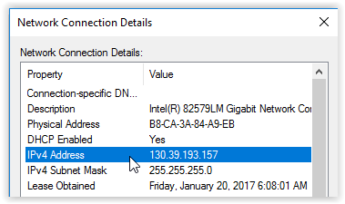 network connection details window