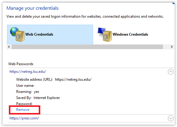 clear local cached credentials windows 10