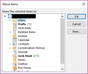 Window with possible folder destinations displayed.