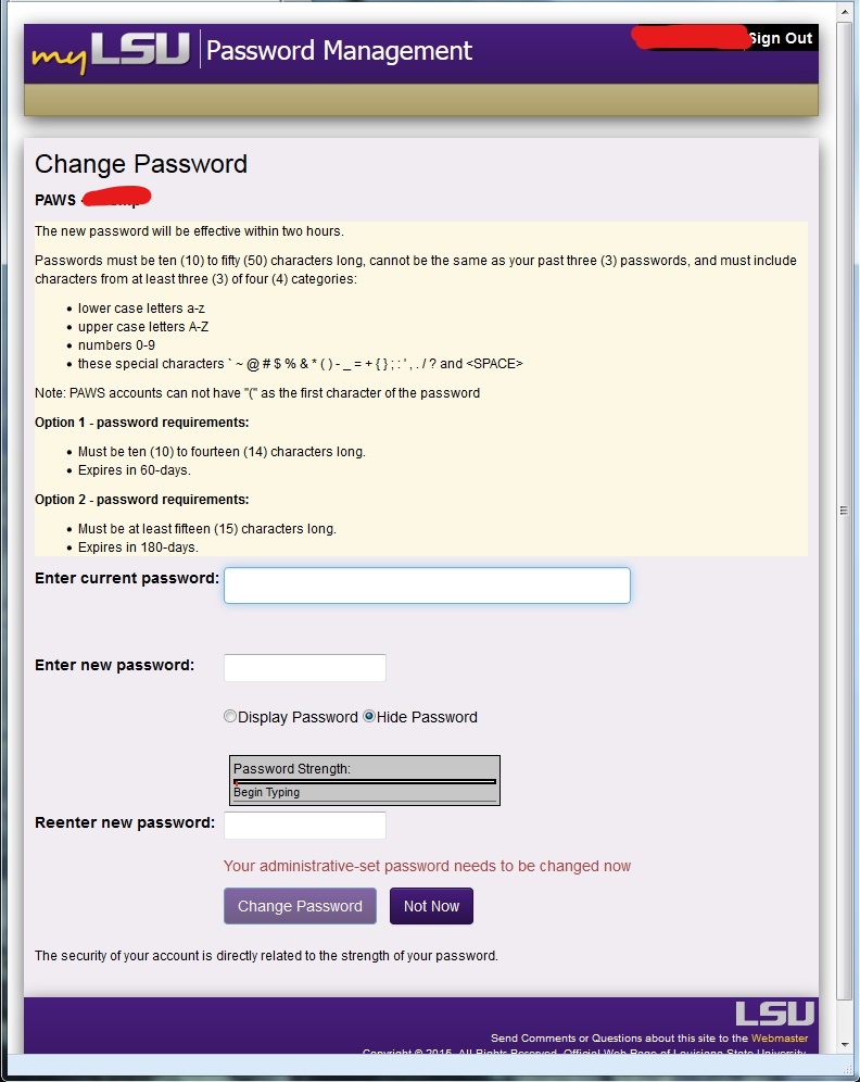 updated password screenshot