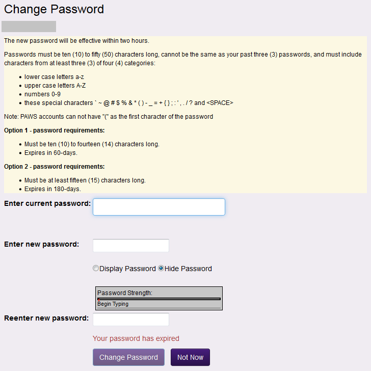Change password page