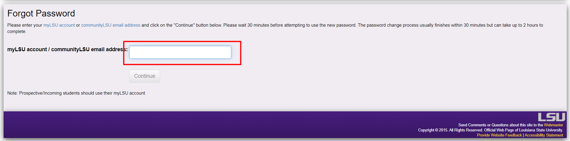 Forgot Password page