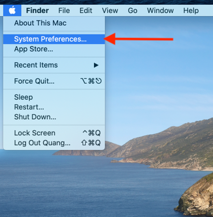 System preferences option on MacOS