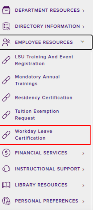 Leave certification option in sidebar