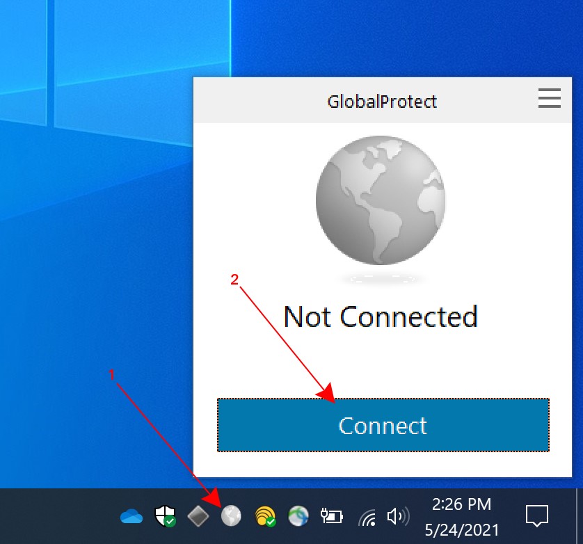 Click Connect button on GlobalProtect VPN