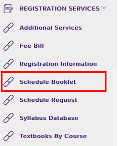 Schedule booklet button in myLSU