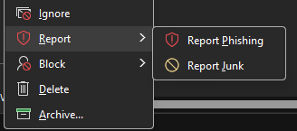 Report options are available after right clicking on a message.